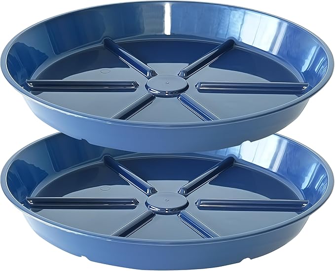 Plant Saucer Pot Tray 12 inch, 2 Packs Flower Planter Saucers and Drip Trays for Pots Planter, Heavy Duty Plant Dish Pant Plate to Catch Water for Indoor & Outdoor, Blue