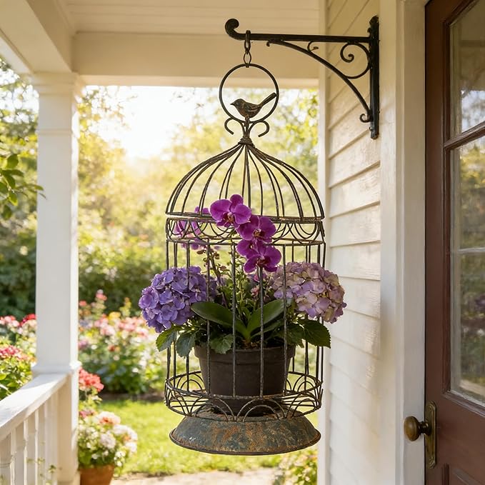 Rustic Metal Planter Holder Vintage Iron Birdcage Flower Planter Farmhouse Metal Climbing Vine Stand Antique Candle Holder Decoration for Garden Patio Balcony Outdoor Indoor Decor (styel#3)