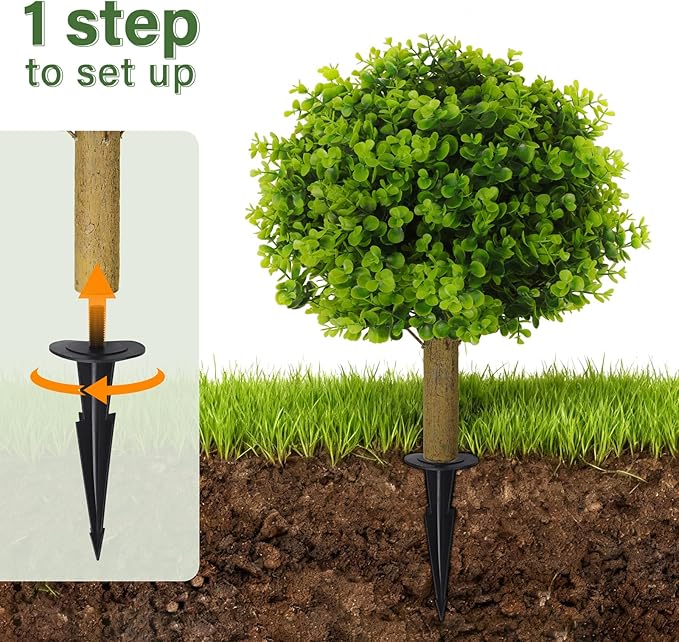 Set of 2 Artificial Boxwood Topiary Ball Bush for Outdoor with Spike,UV Resistant Faux Boxwood Ball Tree with Stake,Weatherproof Fake Round Topiary Shrub Plant for Front Porch Planter