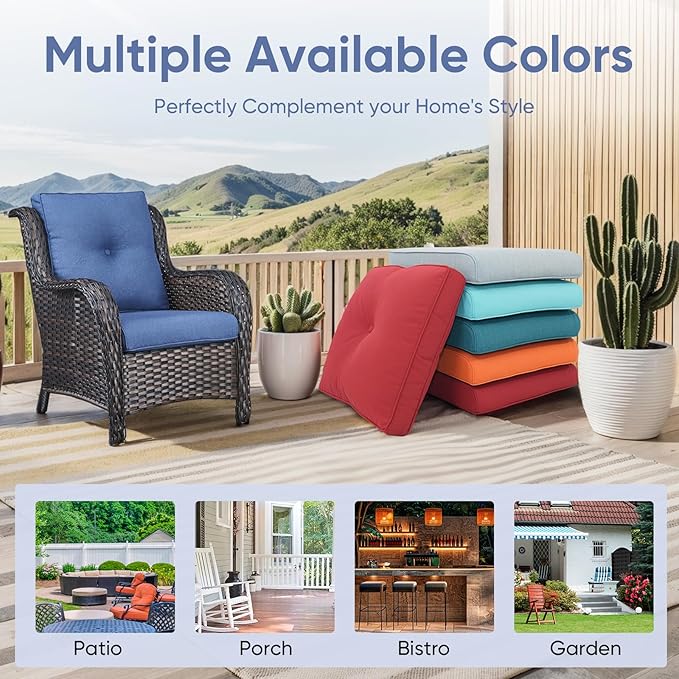 Outdoor Chair Cushions 3 Packs - Outside High Back Thick Water-Resistant Cushion 22x24 with Zipper Cover for Patio Glider Rocking Chairs Loveseat Couch – Blue/Buckle