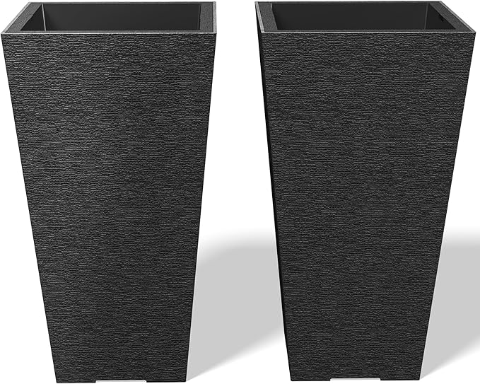 Kante 28 Inch Tall Planter Set of 2, Large Taper Planter for Outdoor Indoor Garden Patio Front Door (Black)
