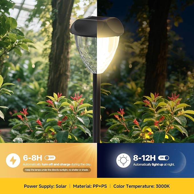 Ensenior 16-Pack Solar Lights Outdoor, 14.17" Auto ON/Off 3000K LED Solar Garden Lights for Pathway, Yard, Patio, Walkway, Planter, Waterproof, Energy-Efficient Landscape Lighting