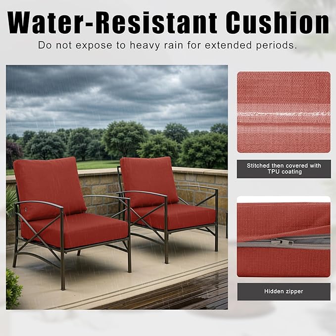 Favoyard Deep Seat Patio Cushions 19 × 19 inch Rainproof & Fadeness Furniture Cushion Set for Outdoor Chair Couch with Polyester-Linen Fabric & Removable Cover, Hidden Zipper and Adjustment Staps