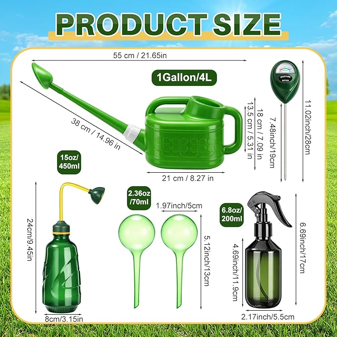 6 Pcs 1 Gallon Indoor Watering Can Set 450 ml Watering Can for Seedlings 15 oz Squeeze Bottle Plant Set for Indoor Outdoor Plants, Fluorescent Green