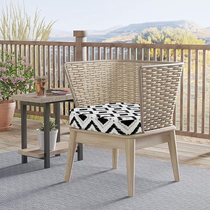 idee-home Outdoor Chair Cushions Set of 2, 19" x 19" x 3" Thick D-Shaped Patio Furniture Outdoor Seat Cushions Waterproof with Ties, Dining Pads