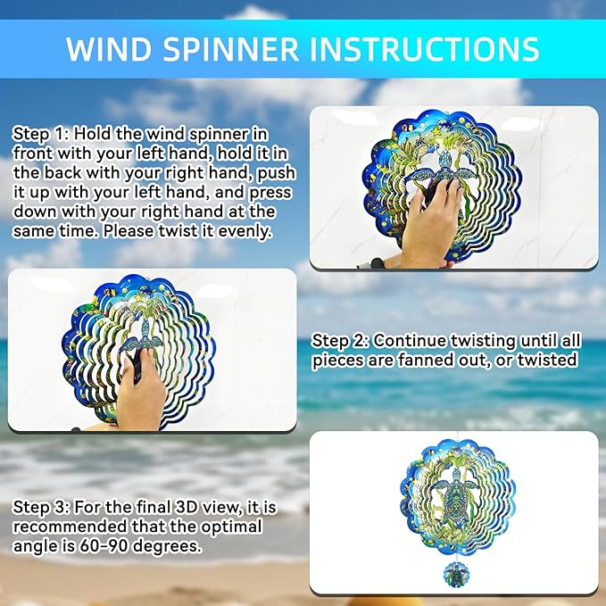Wind Spinners,12 inch Sea Turtle with 360° Swivel Hook for Yard and Garden, Bird Wind Catcher, Metal Wind Spinners Outdoor for Lawn Hanging Crafts Decor Kinetic Yard Art Ornament Gifts