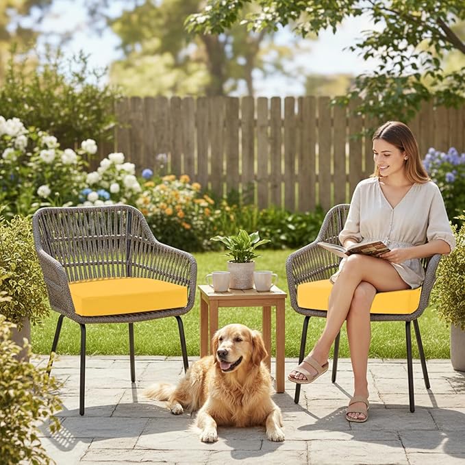 Topotdor Outdoor Chair Cushions Set of 4, 17"x16"x2" Waterproof Patio Chair Cushions for Outdoor Furniture, Round Corner Outdoor Seat Cushions Color Fastness Chair Pads with Ties, Yellow