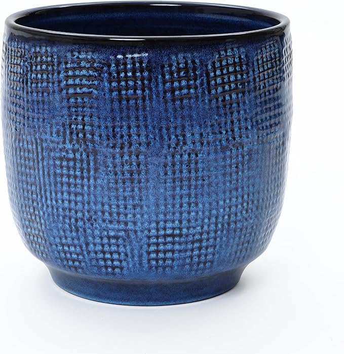 LuxenHome 12" Dia Round Ceramic Plant Pots, Modern Blue Glazed Large Planters Pot for Outdoor Plants with Drainage Hole and Rubber Plug, Decorative Indoor Flower Pots for Home Garden Patio