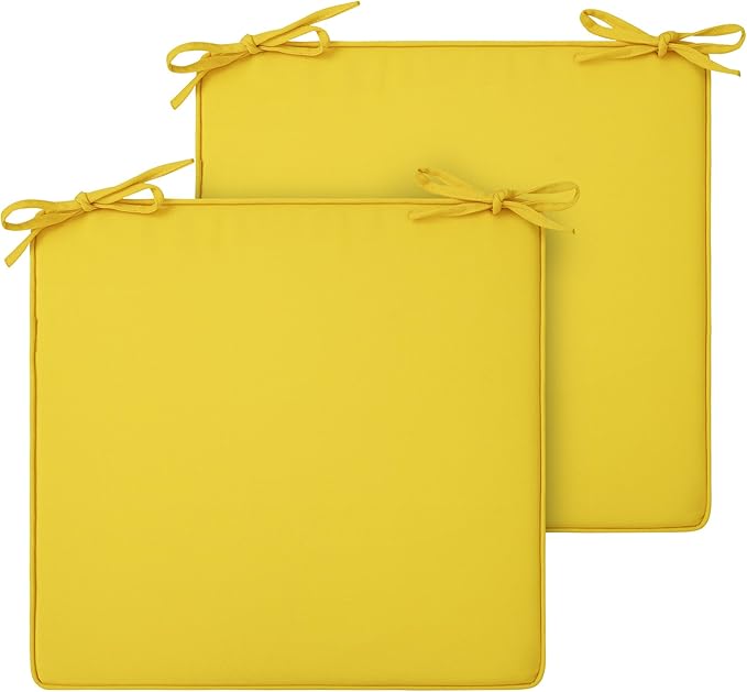 FUNHOME Indoor/Outdoor Chair Cushions Set of 2, 18 x 18 x 2.5 Inch Square Corner Outdoor Cushions for Patio Furniture,2 Packs Patio Chair Cushions with Ties-Yellow