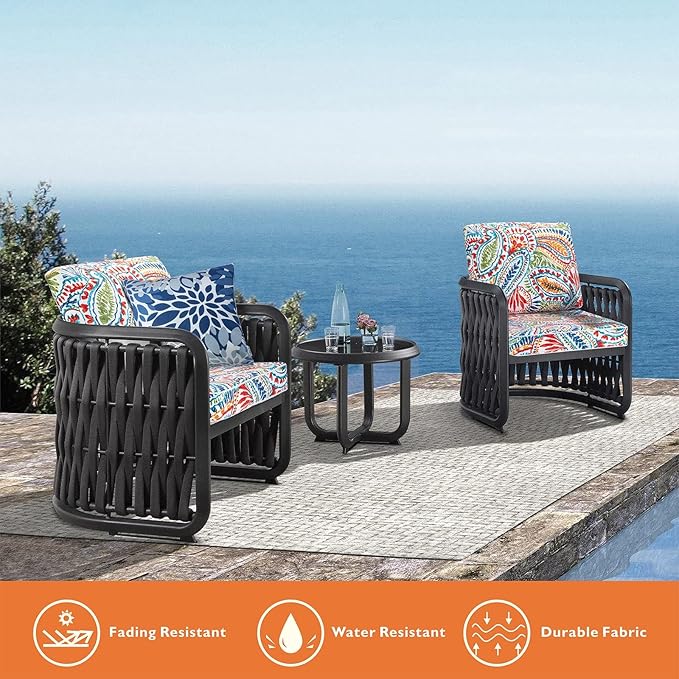 JMGBird Outdoor Chair Cushion Set - 19"x19" Tufted Seat & Back Cushions, Deep Seat Paisley Pattern Pillows for Patio Furniture
