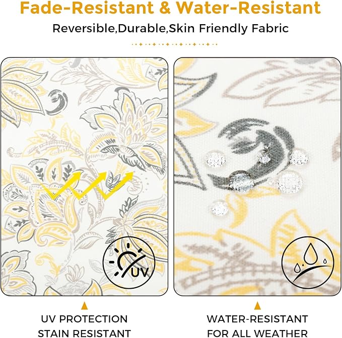 FUNHOME Outdoor Chair Cushions 19 x19 Inch,Water Resistant Tufted Seat Cushions 19",Reversible,Weather Resistant,Rounded Back Wicker Chair Cushion for Patio Garden Furniture(Yellow Flower)