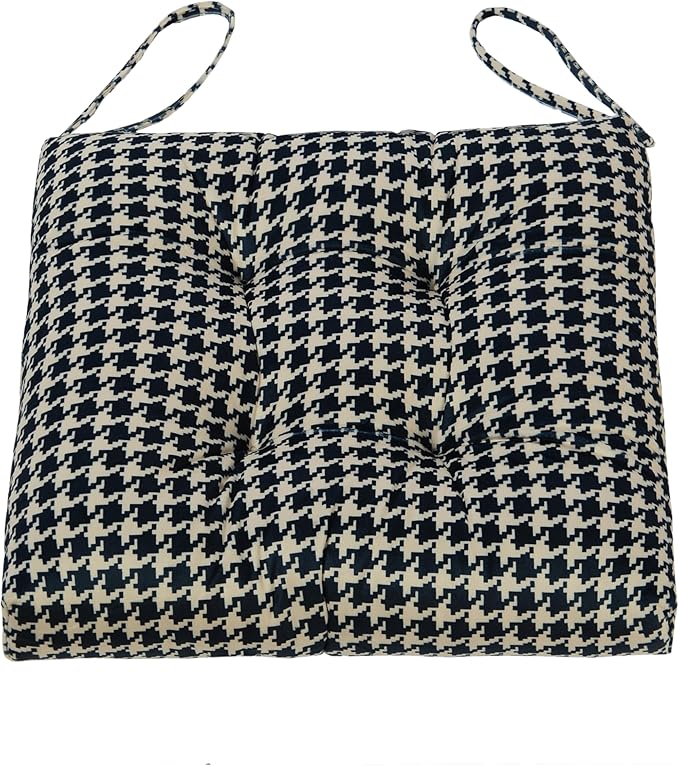 2-Pack Outdoor/Indoor Wicker Patio Seat Cushion Pad with Ties - Dining Chair Cushion, 17" x 17" (Blue Houndstooth)