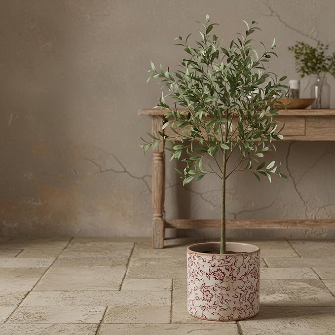 7.7" Planters For Indoor Outdoor Plants, Rustic Pots For Plants, Vintage Plant Pots Indoor, Tuscan Indoor Tree Pot, house decor, gardening gifts for women, Red Flower Pot Outdoor For Garden, Large
