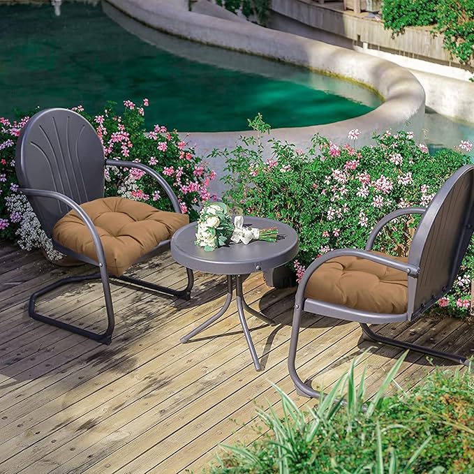 Outdoor Tufted Seat Cushions, 2 Pack Patio Wicker Chair Cushion with Ties, Waterproof Chair Pads Round Corner Cushions 19"x19"x3.9", Coffee