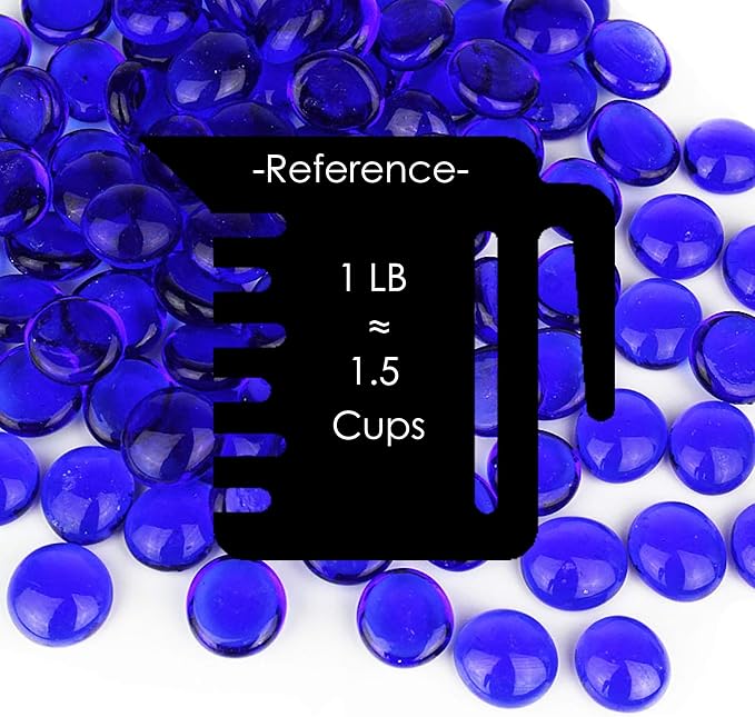 CYS EXCEL Cobalt Blue Glass Gemstone Beads Vase Fillers (2 LBS) Flat Marble Beads Multiple Color Choices Aquarium Decor Rocks Floral Stones Decorative Mosaic Glass Gem Pebbles