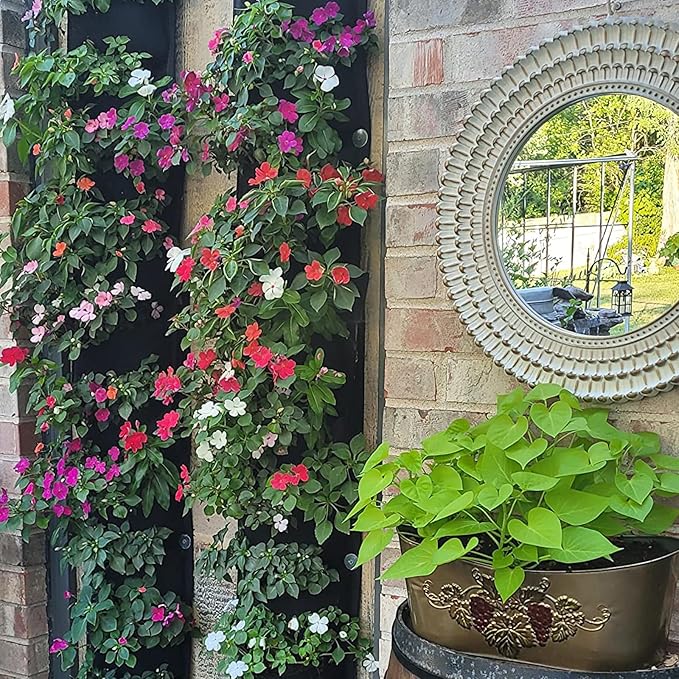 2 Packs Hanging Planter for Outdoor Plants, 7 Pocket Vertical Wall Planter, Balcony Planter, Railing Planter, Garden Balcony Decor