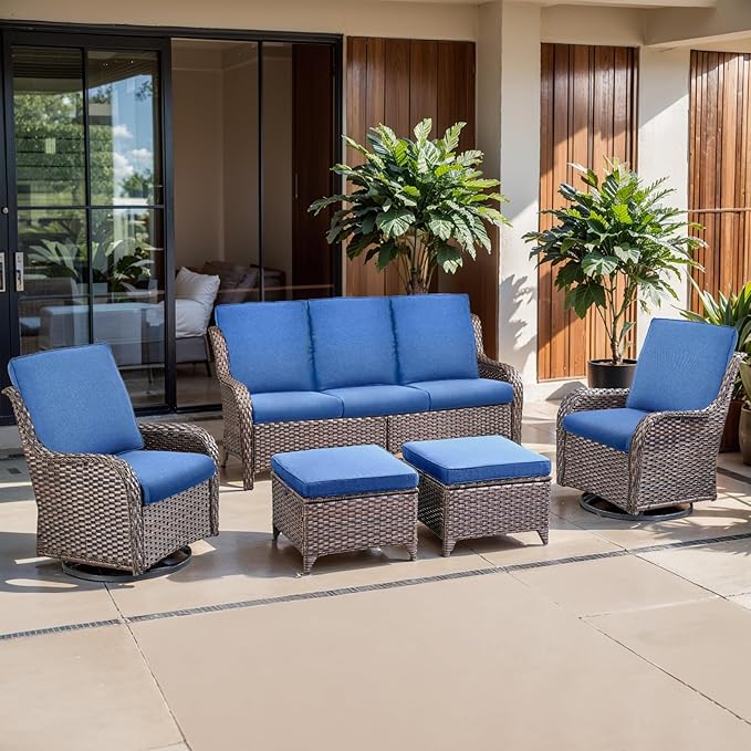 Belord Luxury 4" Thick Regular Outdoor Cushion Set - 22 x24 Inch 28D Sponge Filling Fade-Resistant Chair Cushions, Spill Proof Removable Patio Furniture Replacement Cushion for Sofa Bench - Blue