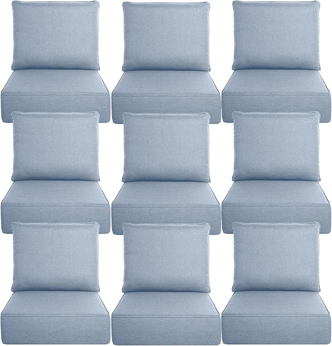Belord Luxury 6" Thick Outdoor Cushion 9 Set - 22 x24 Inch 28D Sponge Filling Fade-Resistant Chair Cushion, Spill Proof Removable Patio Furniture Replacement Cushion for Sofa Bench Swing - Baby Blue