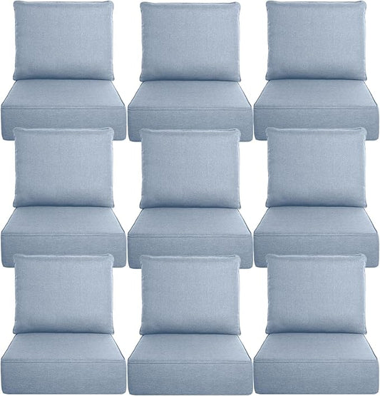 Belord Luxury 6" Thick Outdoor Cushion 9 Set - 24 x24 Inch 28D Sponge Filling Fade-Resistant Chair Cushion, Spill Proof Removable Patio Furniture Replacement Cushion for Sofa Bench Swing - Baby Blue
