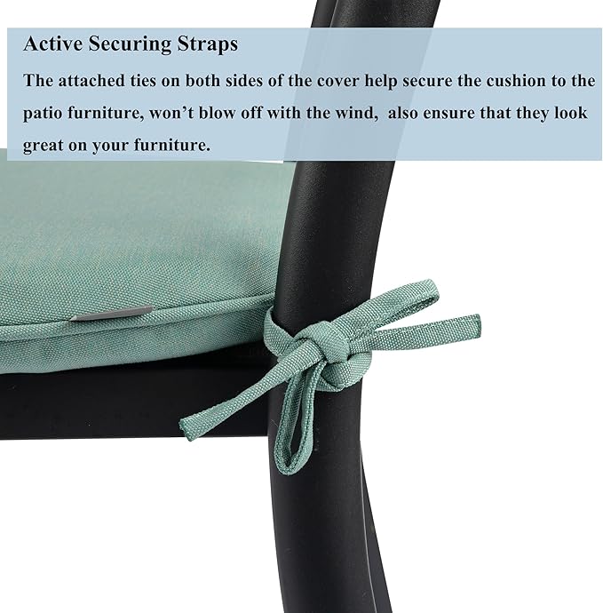 FUNHOME 17"x16"x2" Outdoor Chair Cushions Set of 4, Water Resistant Patio Chair Pads with Ties, Seat Cushions for Home Garden Furniture Decoration-Aqua Leala