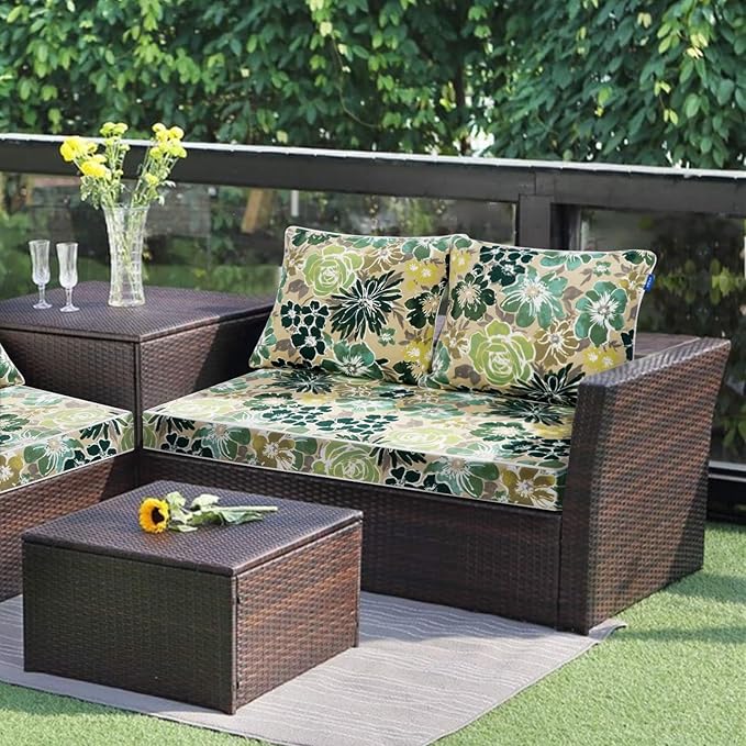 Outdoor Loveseat Cushion Set 44'' x 24'', Outdoor Cushions for Patio Furniture with Fastness Cover, Water Repellent Outdoor Seat Cushion and Couch Back Cushions for Bench, and Swing (Cabbage)