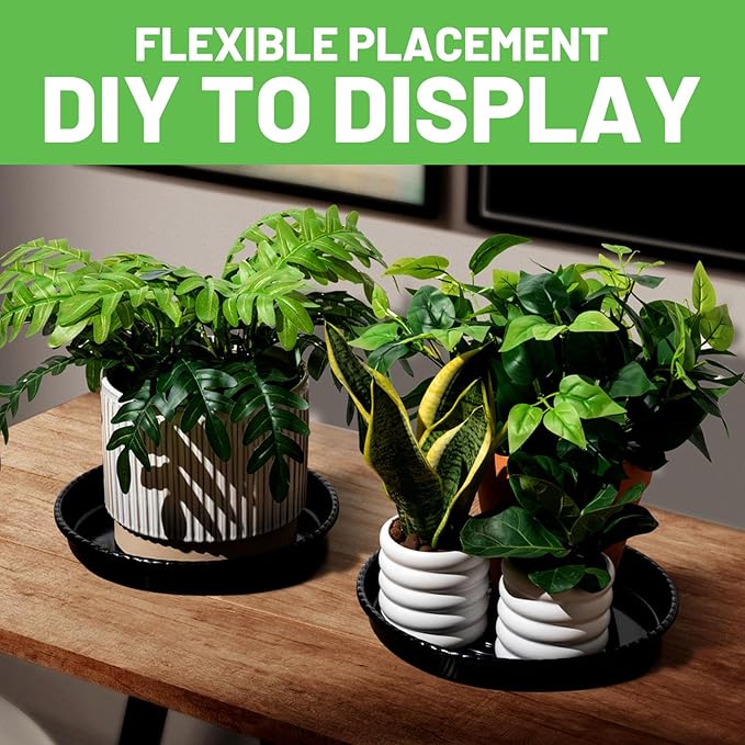 MUDEELA 6 Pack of 15 Inches Plant Saucers for Indoor, Durable Plastic Round Plant Tray Plant Dish Pant Plate to Catch Water for Flower and Plant Pot, Thicker, Stronger, Deeper, Black