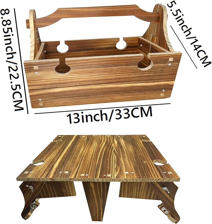 Portable Wooden Picnic Table with Wine Glass Holder - Foldable 2-in-1 Outdoor Snack Tray for Cheese & Fruit, Collapsible Camping Table with Integrated Glass Rack