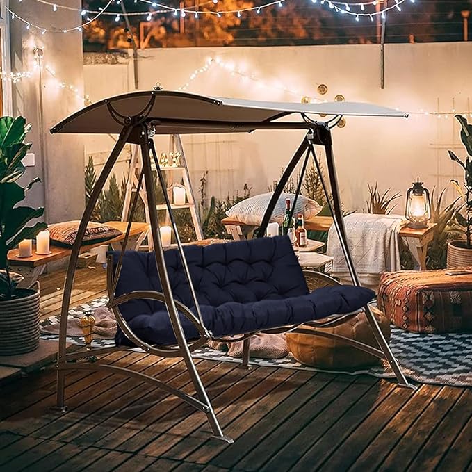 2-3 Seat Swing Replacement Cushion, Outdoor Bench Cushions with Backrest Thicken 4", Patio Furniture Garden Porch Loveseat Glider Pad Anti-Fading Waterproof (Navy Blue, 40x40in)