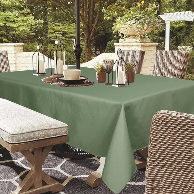 Outdoor Tablecloth Wrinkle-Free Stain Resistant Waterproof Polyester Fabric Table Cover with Zipper Umbrella Hole for Picnic/Party/Dinner/Patio Garden(60×84inch,Zippered,Sage Green)