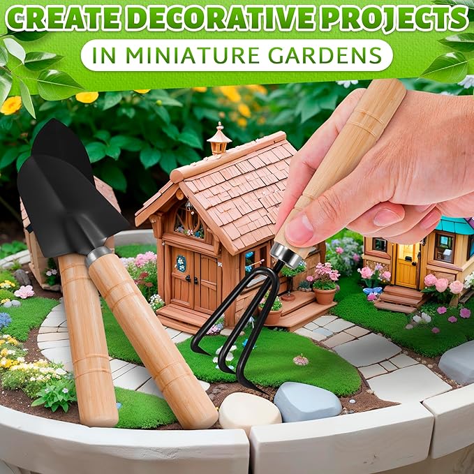 3 Pcs Small Garden Tools for Gardening – Planting Tools Set with Mini Shovel, Ergonomic Hand Rake, Rustproof Metal Build & Solid Wood Handle – Shovels for Digging, Balcony Pots & Indoor Plant Care
