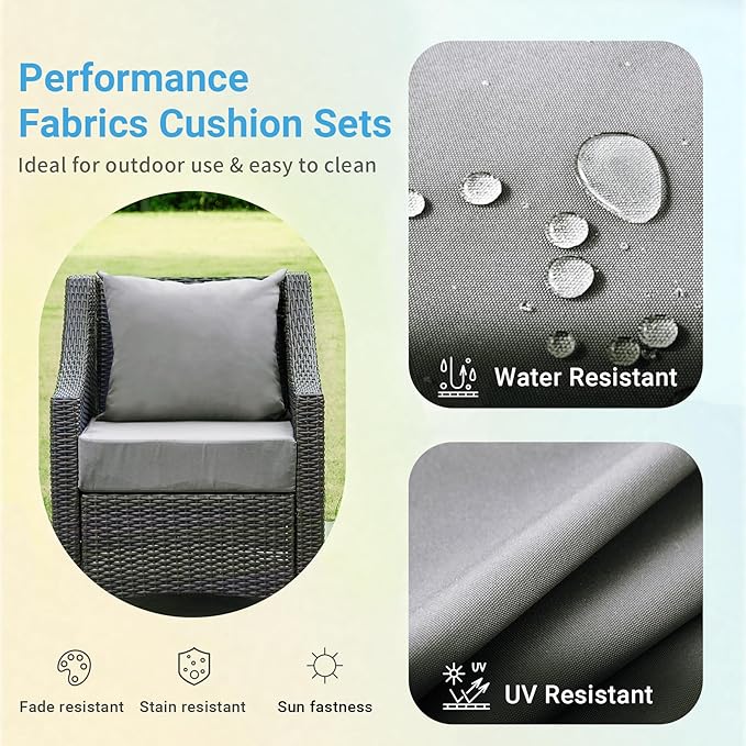 Outdoor Cushions for Patio Furniture,Outdoor Seat Cushion Set 24 x 24 x 4 Inch,Waterproof & Fade Resistant Outdoor Chair Cushions,Deep Patio Chair Cushion with Removable Cover,Grey