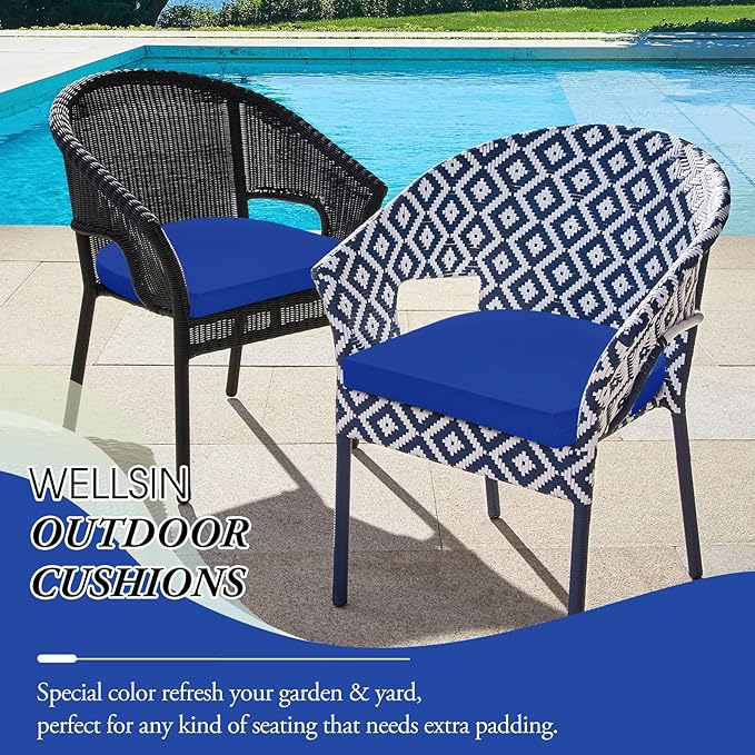 Wellsin Outdoor Chair Cushions for Patio Furniture - Patio Chair Cushions Set of 6 - Water Resistant Round Corner Outdoor Seat Cushions 17"X16"X2", Royal Blue