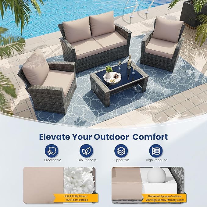 UDPATIO Outdoor Cushions for Patio Furniture Set of 4, Replacement Cushions for Outdoor Furniture, Water-Resistant Outdoor Sectional Cushions for Sofa Couch Chair, Beige