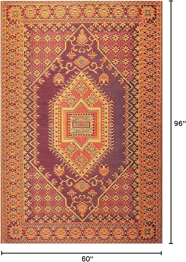 Mad Mats Traditional Outdoor Rug, Reversible Plastic Mat (4' x 6', Oriental Turkish - Rust)