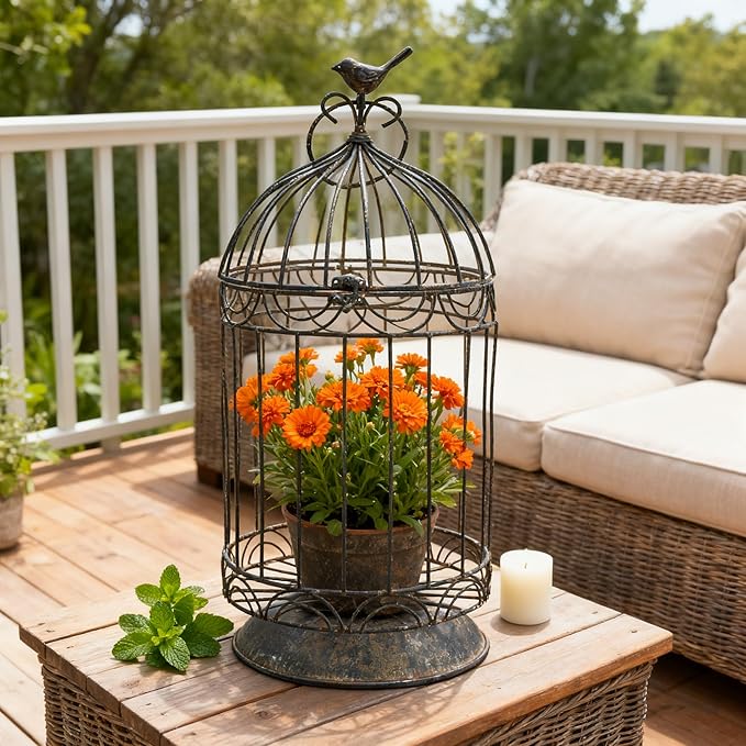 Rustic Farmhouse Metal Planter Holder Vintage Birdcage Distressed Deractive Plants Stand for Wedding Decor Party Centerpieces Garden Home Patio Outdoor Indoor Decor