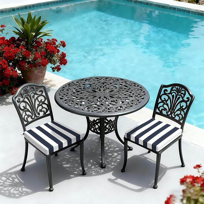 LVTXIII Outdoor Chair Cushions, Water Repellent Patio Furniture Cushions Outdoor Chair Pads with Ties for Dining Chairs and Garden Furniture, 22"x22"x3" Set of 2, Cabana Navy