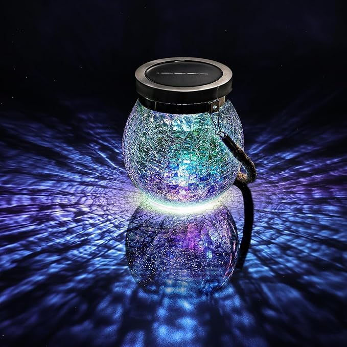 Cooo 2 Pack Valentines Day Gifts for Him Her Solar Lanterns Waterproof Outdoor Iridescent Heavy Crackle Glass LED Stainless Steel Lid for Women Mom Grandma Outdoor Table Lamps Garden Backyard Decor