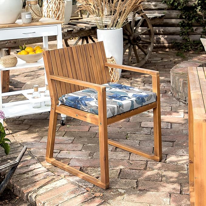 LVTXIII Outdoor Chair Cushions 18.5"x16"x2" Pack of 4, Water-Repellent Square Corner Memory Foam Seat Cushions with Ties for Garden Patio Furniture, Clemens Noir Blue