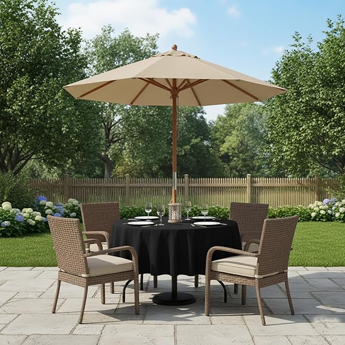 Outdoor Tablecloth Wrinkle-Free Stain Resistant Waterproof Polyester Fabric Table Cover with Zipper Umbrella Hole for Picnic/Party/Dinner/Patio Garden(70inch Round,Zippered,Black)