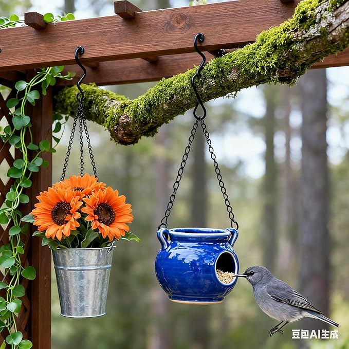 Black Hanging Plant Chains Kit, 20-Inch Adjustable Plant Hangers with Hooks for Hanging Baskets, Bird Feeders, Wind Chimes, Planters and Porch Signs 6Pack