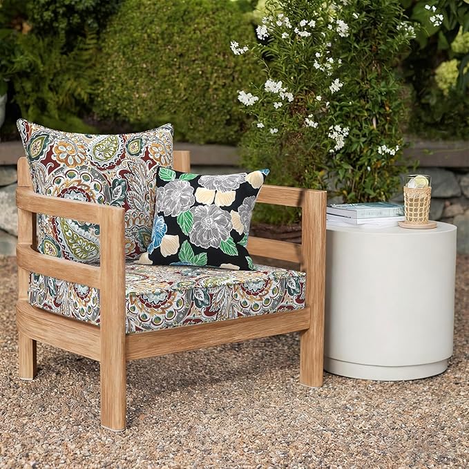 Outdoor Deep Seat Cushion Set, Water Repellent 24"x24" Patio Thick Cushions Replacement with Seat & Back Pillow for Patio Sofa, Wicker Chair, Couch - Paisley Chilli