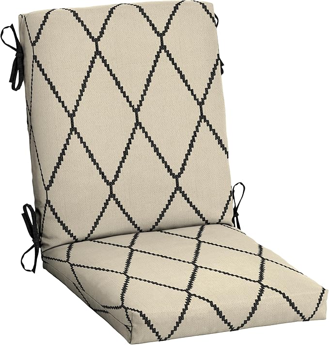 Arden Outdoor Patio Dining Chair Cushion, 20x44, Rain-Proof Seat Pad, Fade-Resistant Outdoor Cushion Tan Diamond Trellis