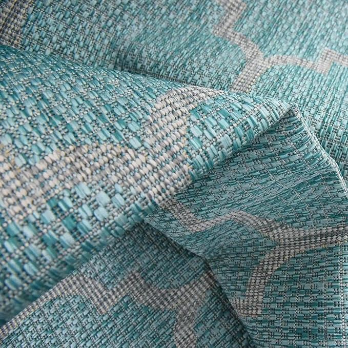 Unique Loom Outdoor Trellis Collection Area Rug (2' x 6' 1" Runner, Aquamarine/ Gray)