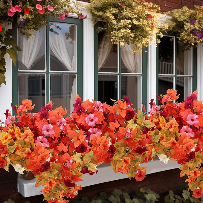 4PCS Artificial Fall Flowers Plants for Outdoor Decoration,Fall Silk Faux Flowers Petunias Planter for Garden Porch Yard Thanksgiving Day Harvest Festival Autumn Indoor Decor