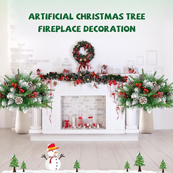 2 Pack Christmas Decorations Outdoor - 21" Pre-Lit Outdoor Christmas Tree with Lights, Prelit Planter Bushes with Remote, Christmas Planter Urn Filler for Front Porch Pathway Yard Garden Holiday Decor