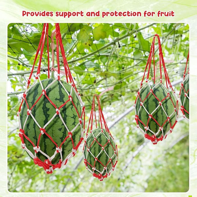 Nuenen 12 Pcs Watermelon Net Melon Hammock Melon Cradle Plant and Garden Supports Pumpkin Support Hanging Bag Protects Watermelons, Honeydew, Squash, Cantaloupes (Red, White)