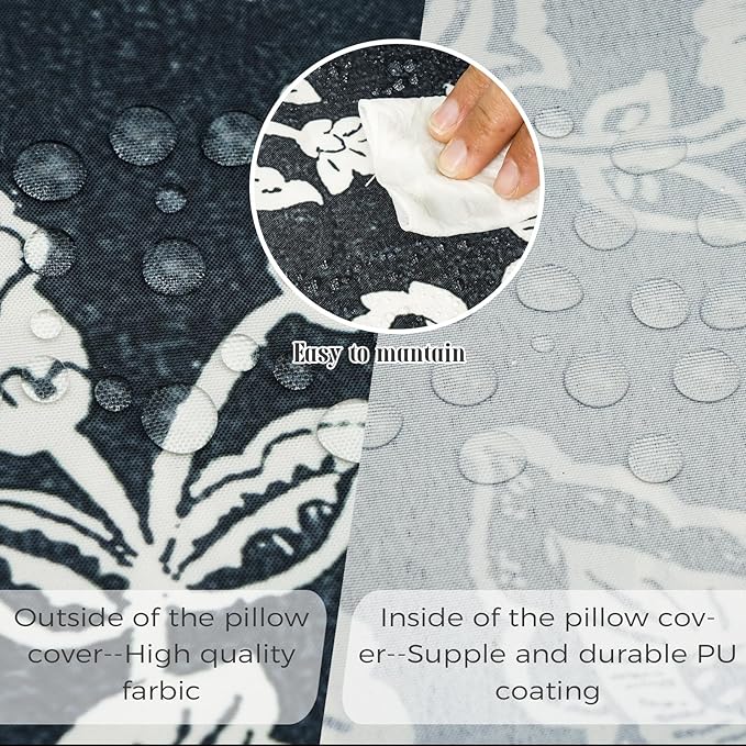 PLTCAT Floral Print Outdoor Cushions, Waterproof Patio Furniture Cushion Set with Removable Cover (Print, 24" x 24" + 24" x 20")