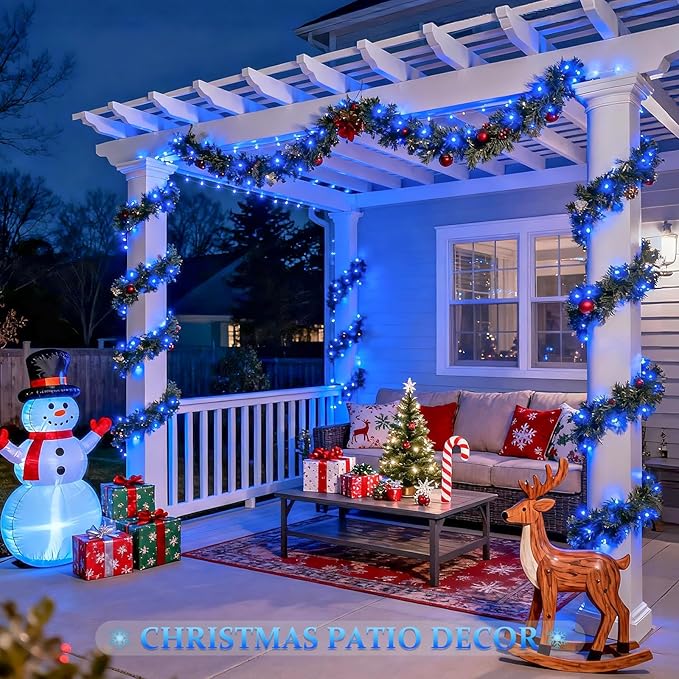 JMEXSUSS 2 Pack Blue Solar String Lights Outdoor Waterproof, Each 33ft 100 LED Solar Fairy Lights, 8 Modes Copper Wire Mini Christmas Light for Outside Patio Garden Tree Christmas Decorations