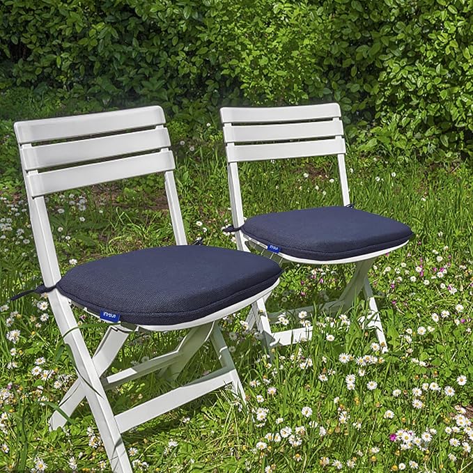 SleepMan Outdoor 17"x16" Chair Cushions with Ties Set of 8, Water Resistant All Weather U-Shape Seat Pads for Patio Garden Furniture Indoor Fade Resistant Patio Cushions (Blue Grey)