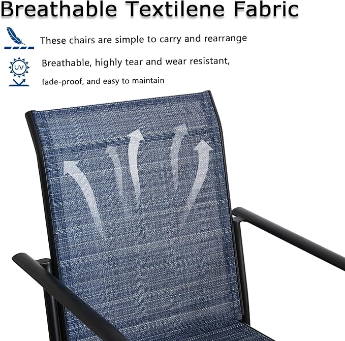 Outdoor Patio Dining Chairs Set of 6, Lightweight Stackable Patio Chairs with Curved Armrests & Wide Seat, Heavy Duty 300 lbs Capacity, Garden Chairs for Backyard, Deck, Poolside, Dark Blue